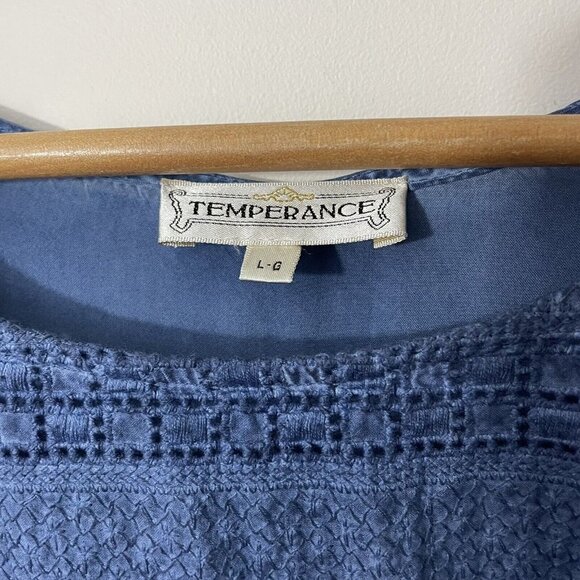 Temperance Boho T-Shirt Top Womens L Blue Crochet Blouse Tassel Lace Fringe EUC - Picture 4 of 10